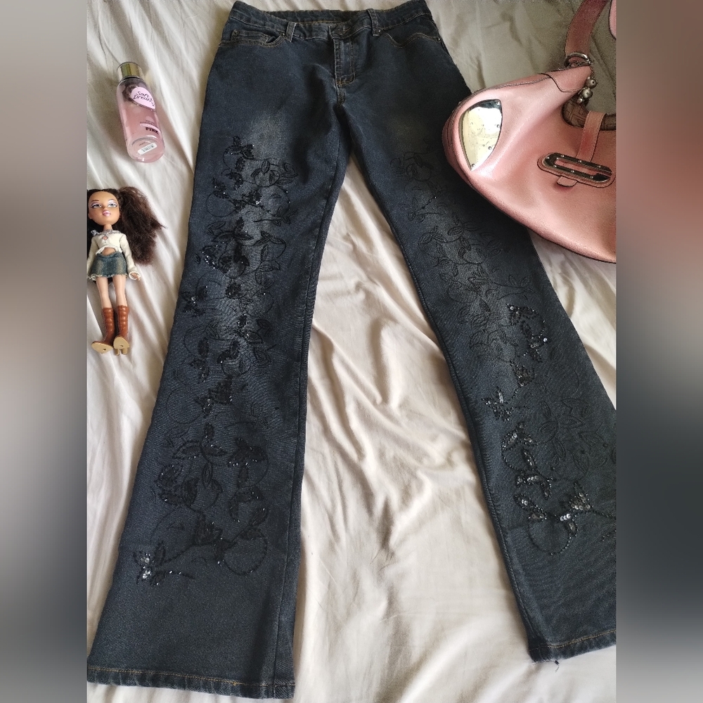 Sold Depop Y2K Sequin & Embroiderd Jeans